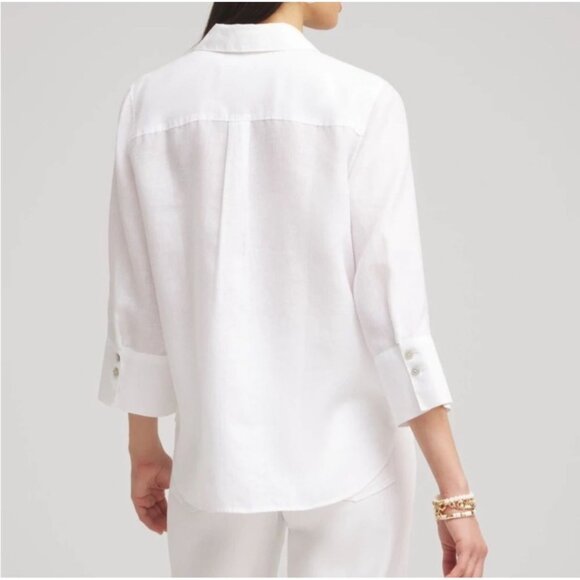 Chicos Women's Sz XL No Iron 100% Linen 3/4 Sleeve Shirt - Picture 2 of 10